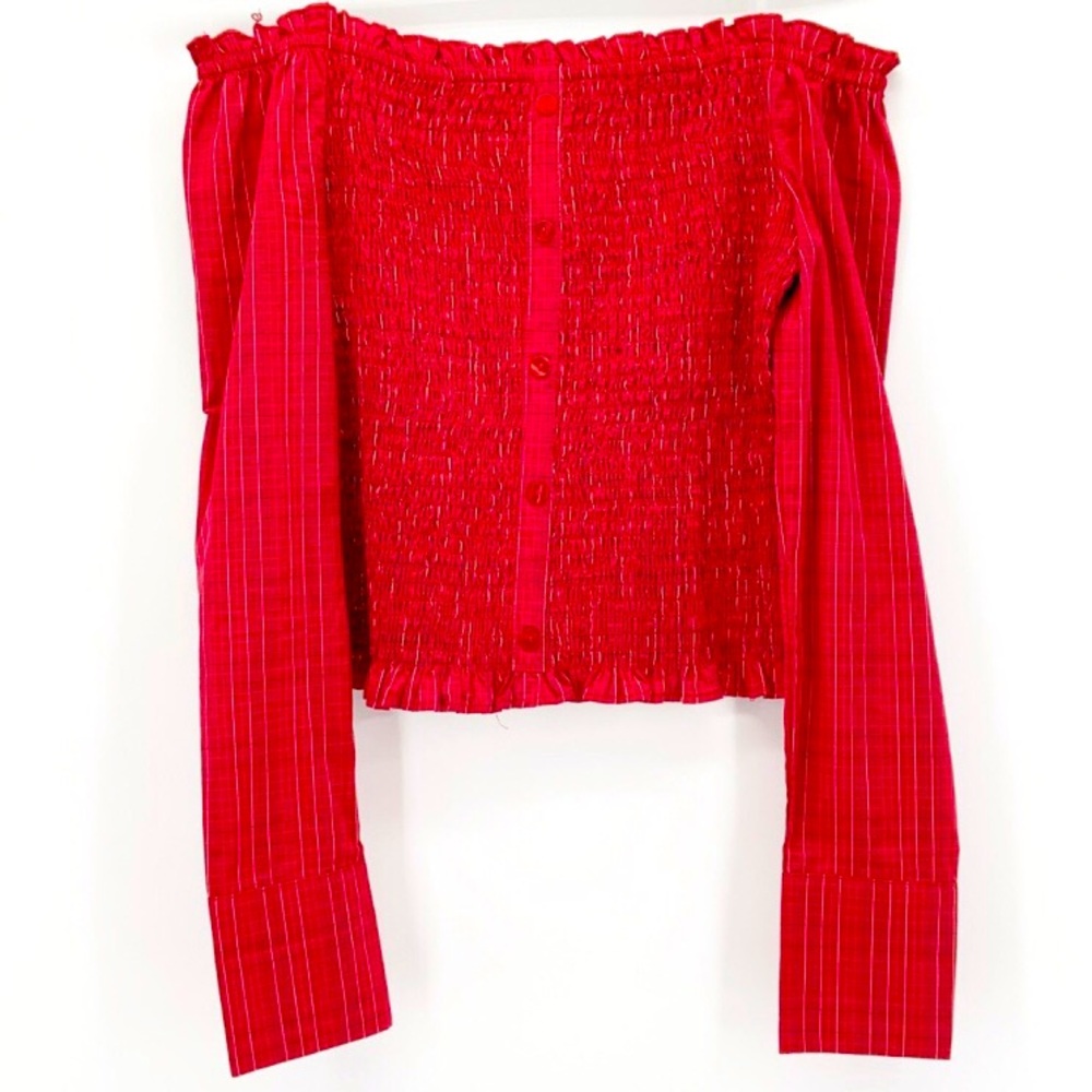 Aeropostale off shoulder smocked plaid crop top